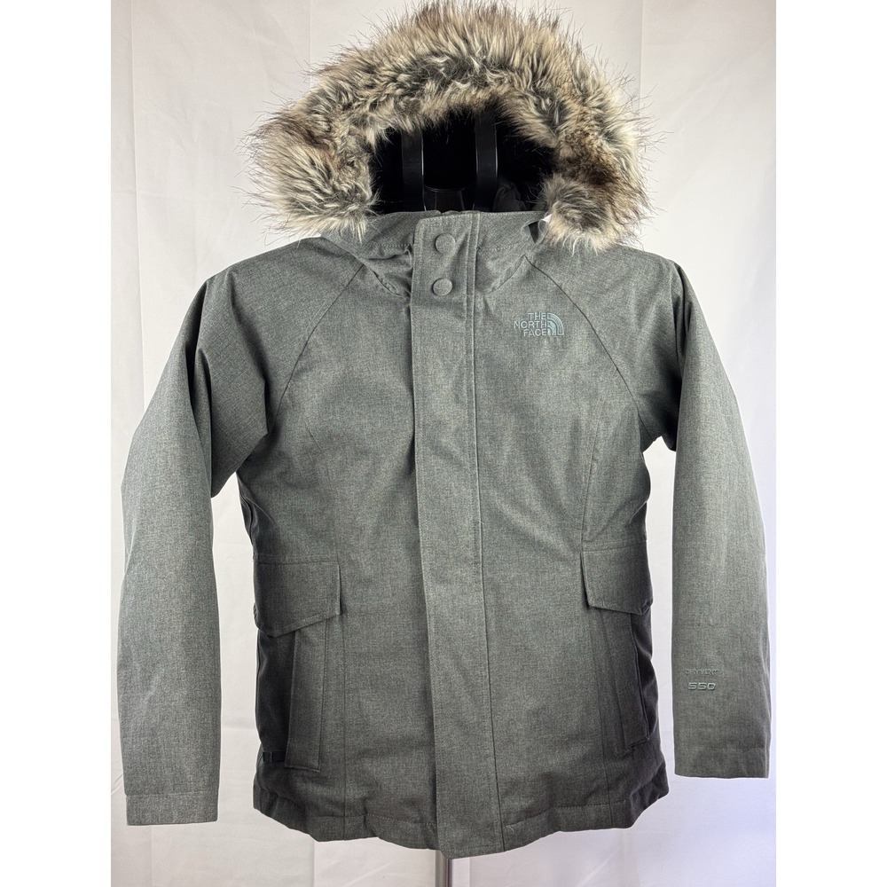 The North Face Girls 550 Down DryVent Parka Jacket Faux Fur Hood Gray M 10/12